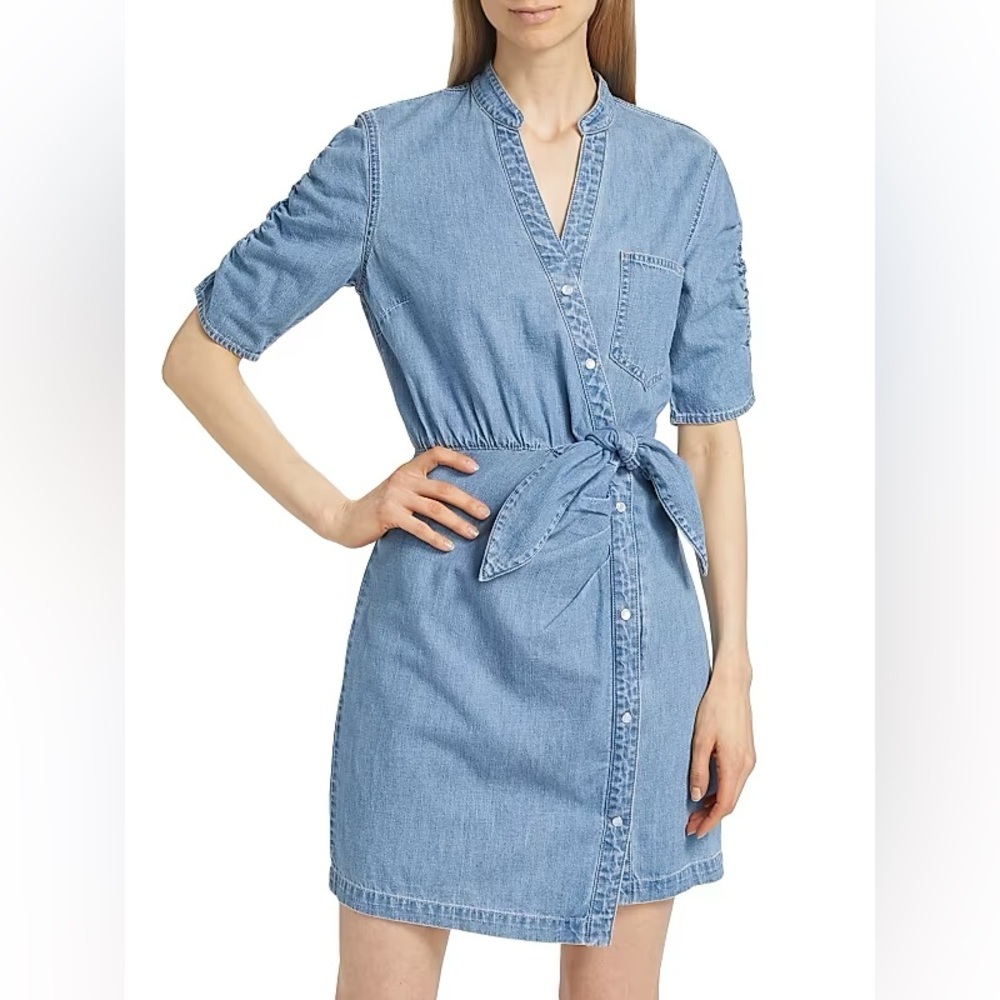 Veronica Beard Dunn Denim V-neck Elbow Sleeve Bodycone Dress
